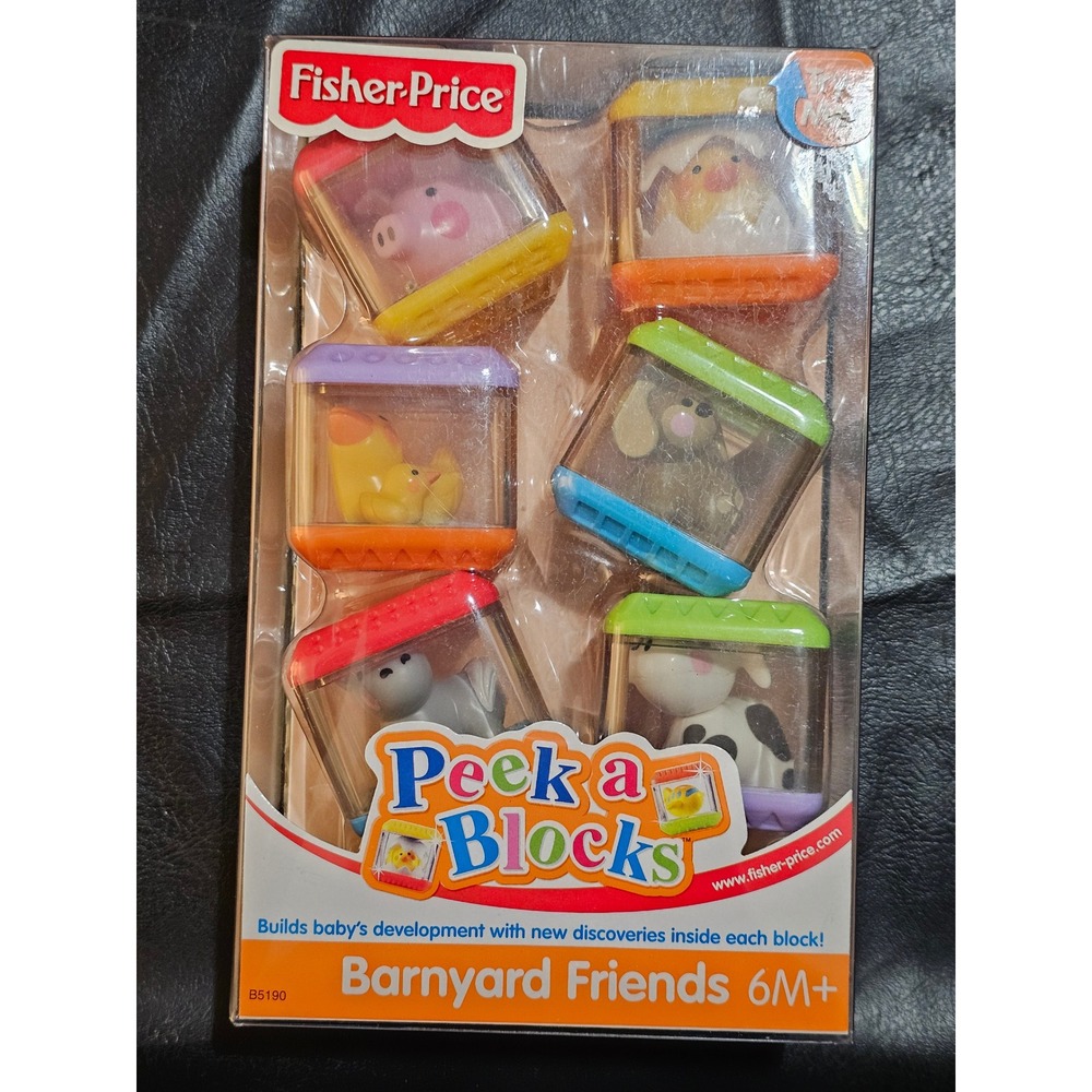 Vintage 2003 Fisher Price Peek A Blocks Barnyard Friends Animal 6 Set New Sealed